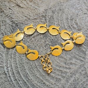 VINTAGE S/S Swimming Fishes Goldtone Metal Belt